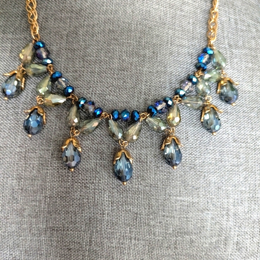 Sparling, Blue Beaded Faceted Necklace, - Picture 8 of 10